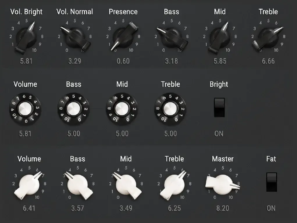 Basic amp controls for three models in ICONS